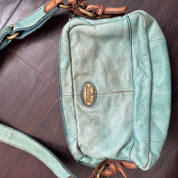Fossil turquoise Leather Crossbody Bag boho western shabby chic coastal cowgirl - Picture 9 of 11